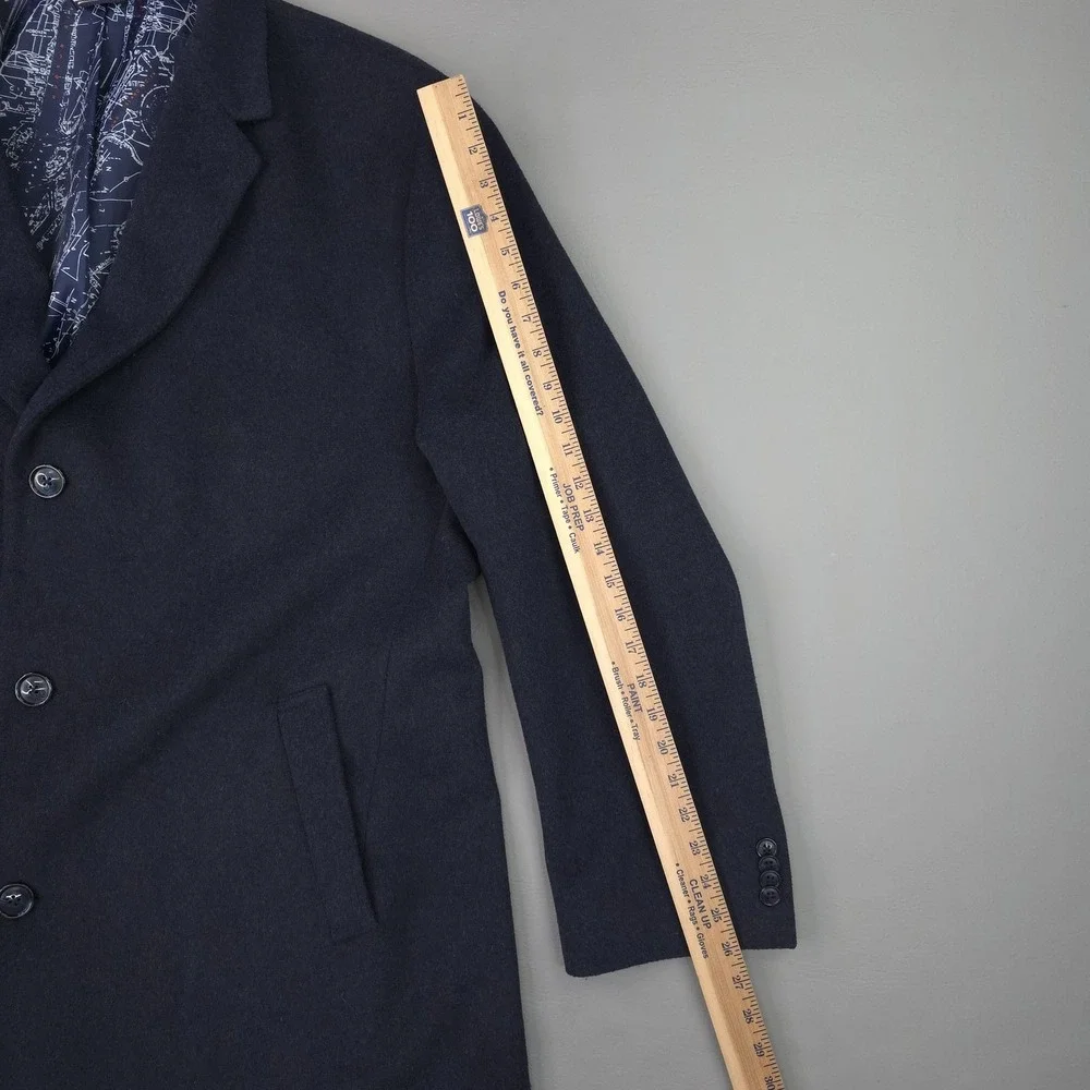 Nautica Coat Mens 48 Blue Wool Single Breasted Long Lined Overcoat Classic